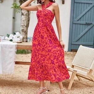 Grace Karin Pink and Orange Floral Maxi Dress NWT